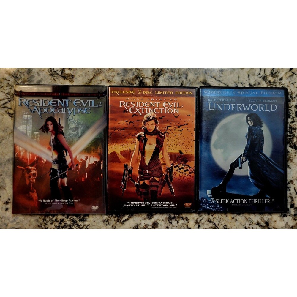 DVD 3PK! RESIDENT EVIL: APOCALYPSE & EXTINCTION, ALSO UNDERWORLD! ZOMBIE ZOMBIES